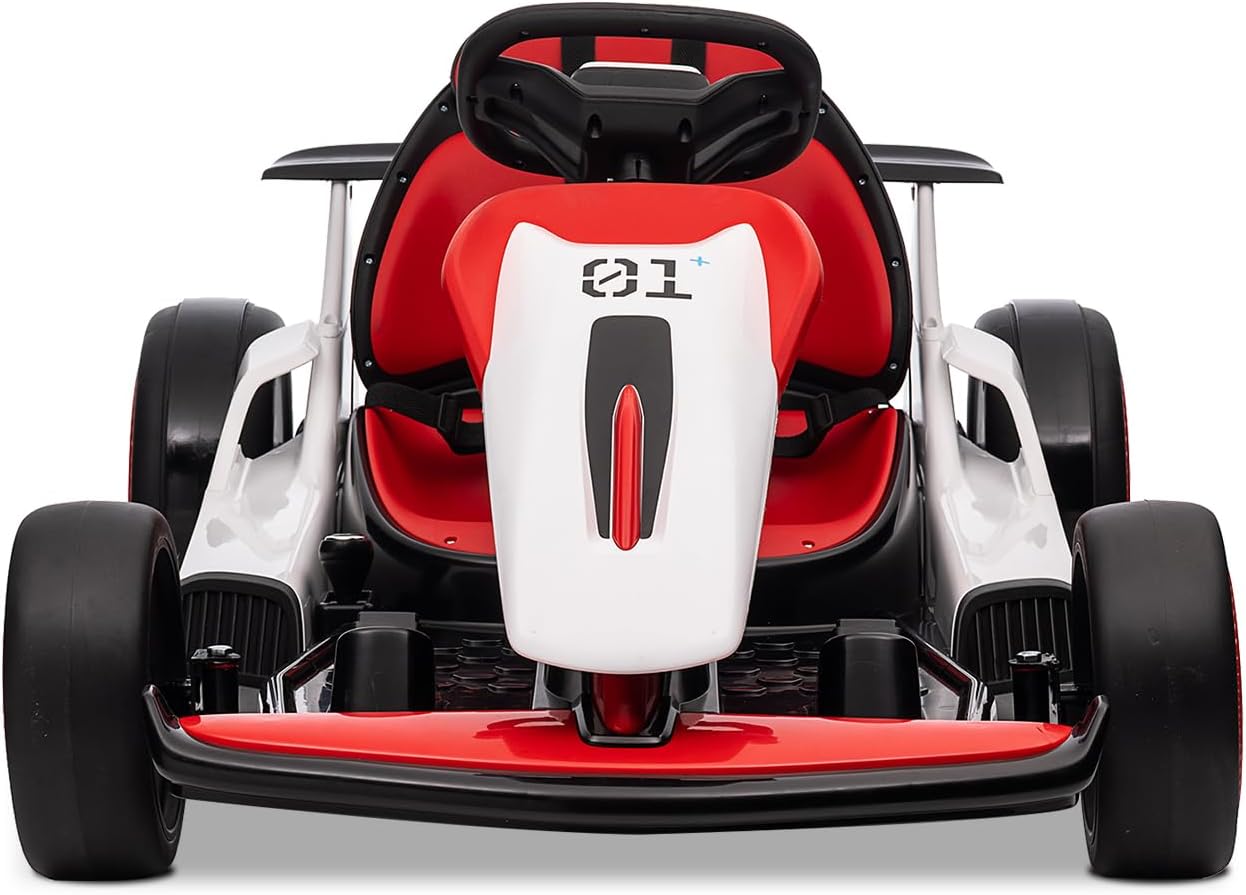 Kids Go Kart, Ride On Drift Kart with Dual 200W Motors, 24V Battery Powered Electric Drift Car, Outdoor 2-Speed Ride On Racing Toy for Boys Girls 6+, 8.1 Mph Max Speed, Red+White