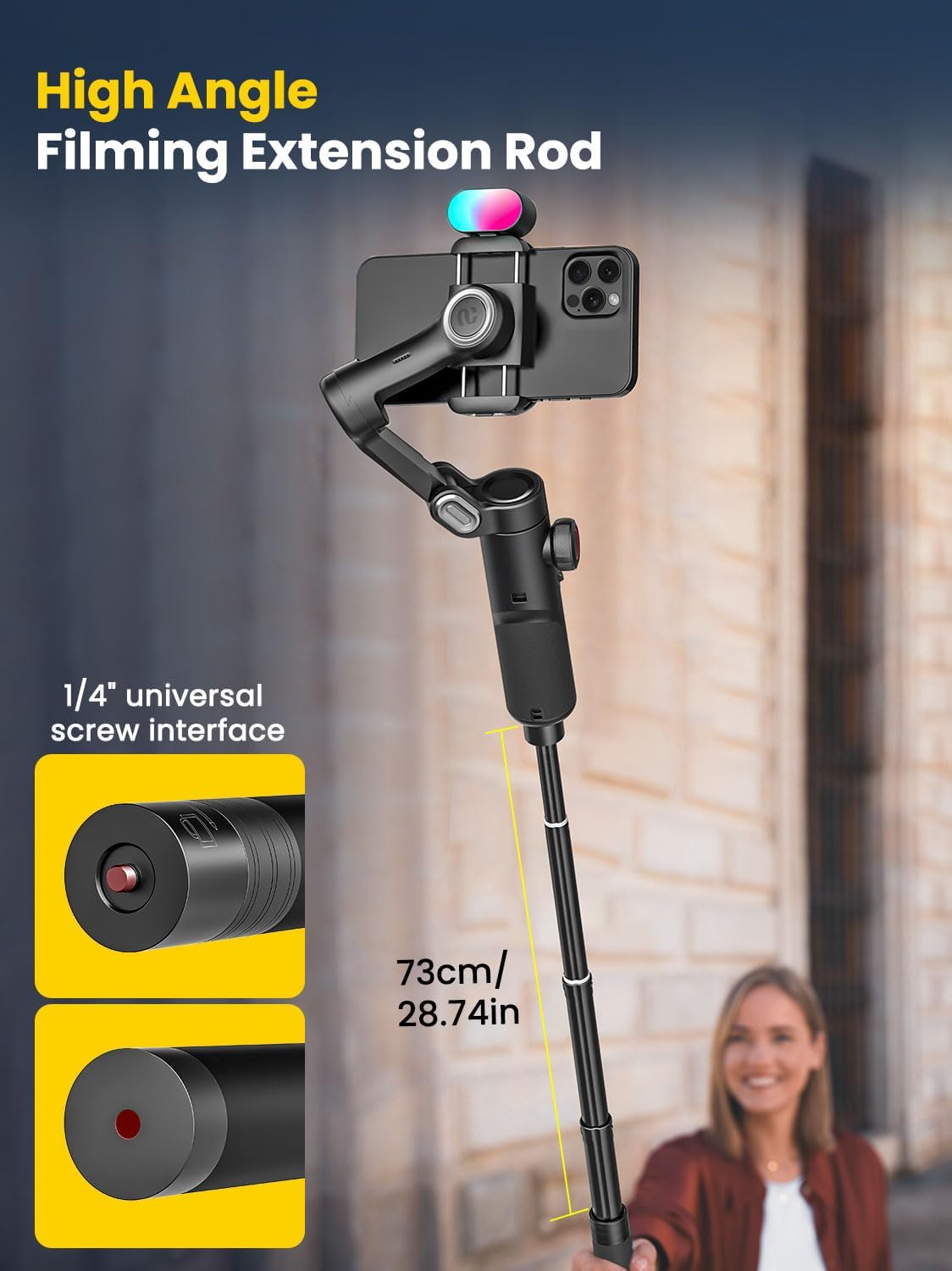 Phone Gimbal Stabilizer for iPhone 15 Pro Max Android Phones with Extension Rod 3-Axis Phone Gimbal Stabilizer with Follow Focus for Vlogging TikTok YouTube(Smart XE Combo1)