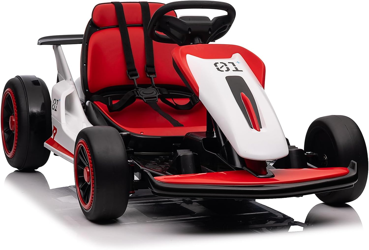 Kids Go Kart, Ride On Drift Kart with Dual 200W Motors, 24V Battery Powered Electric Drift Car, Outdoor 2-Speed Ride On Racing Toy for Boys Girls 6+, 8.1 Mph Max Speed, Red+White