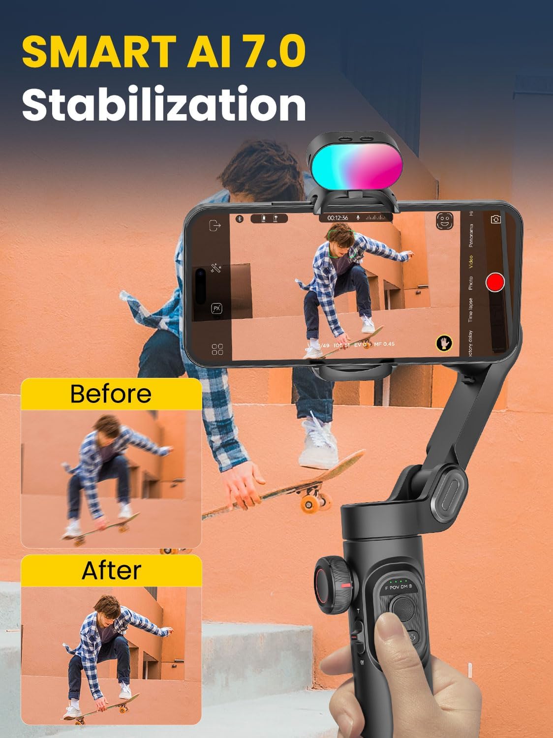 Phone Gimbal Stabilizer for iPhone 15 Pro Max Android Phones with Extension Rod 3-Axis Phone Gimbal Stabilizer with Follow Focus for Vlogging TikTok YouTube(Smart XE Combo1)