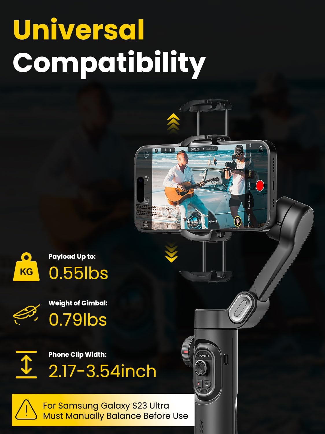 Phone Gimbal Stabilizer for iPhone 15 Pro Max Android Phones with Extension Rod 3-Axis Phone Gimbal Stabilizer with Follow Focus for Vlogging TikTok YouTube(Smart XE Combo1)
