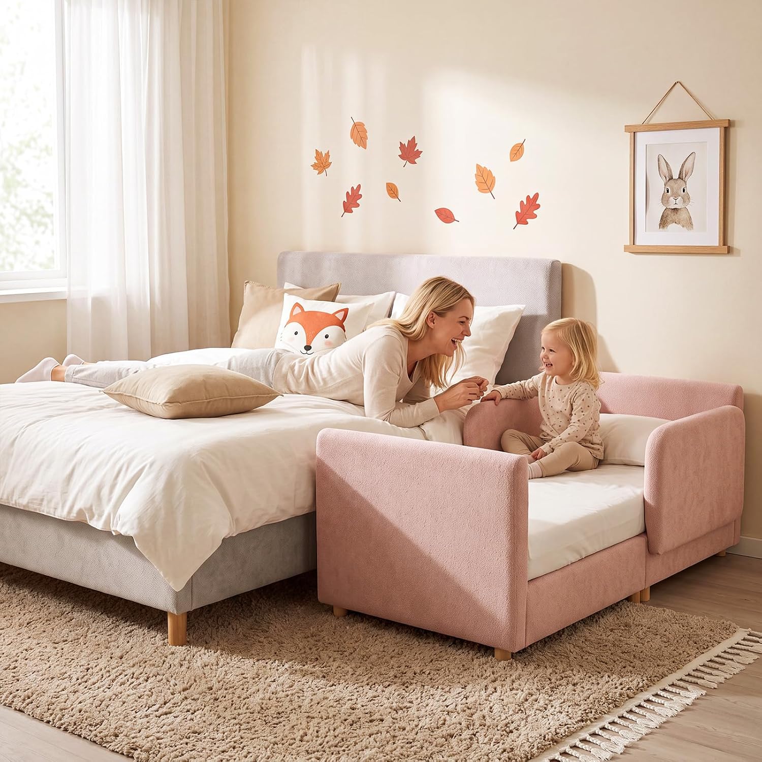 Toddler Bed, Toddler Floor Bed, 2 in1 Montessori Bed with 2 Removable Rails