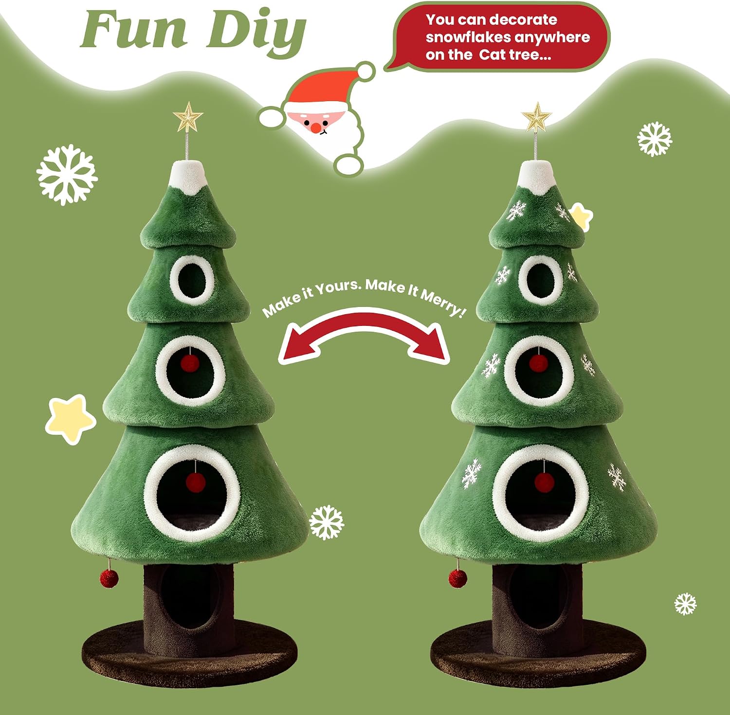 SHA CERLIN 56" Christmas Cat Tree Tower, Multi-Level Condo for Indoor Cats