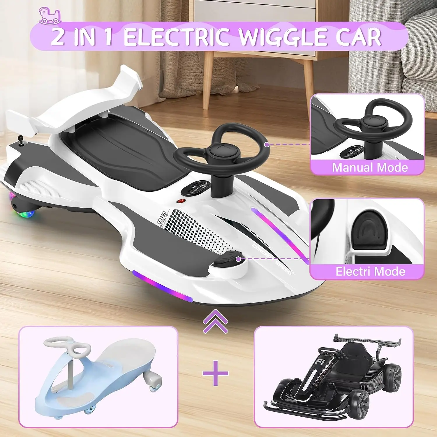 12V Electric Wiggle Car Ride-On for Kids Bluetooth