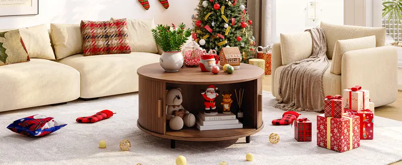 【FallDealsForYou】ONBRILL 31.5" Round Storage Coffee Table - Fluted Wood Modern Space Saving Furniture, Living Room/Bedroom Decor, 360° Curved Sliding Door, Adjustable Footpads, Assembly Required, Mother's Day Gift Option 【FallDealsForYou】ONBRILL 31.5" Round Storage Coffee Table - Fluted Wood Modern Space Saving Furniture, Living Room/Bedroom Decor, 360° Curved Sliding Door, Adjustable Footpads, Assembly Required, Mother's Day Gift Option