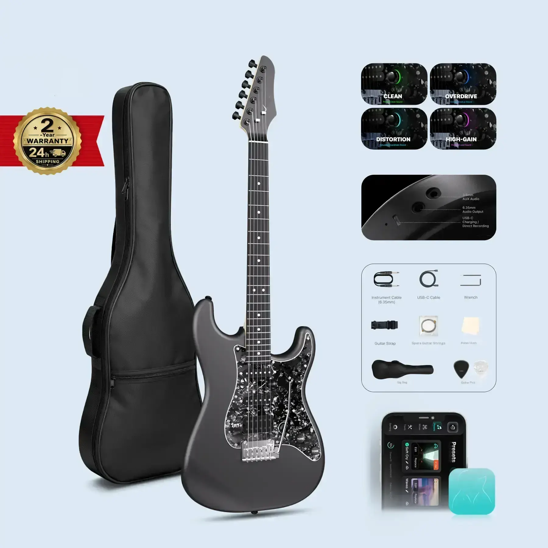 Zero-Gear Rocker Electric Guitar with DSP Effects
