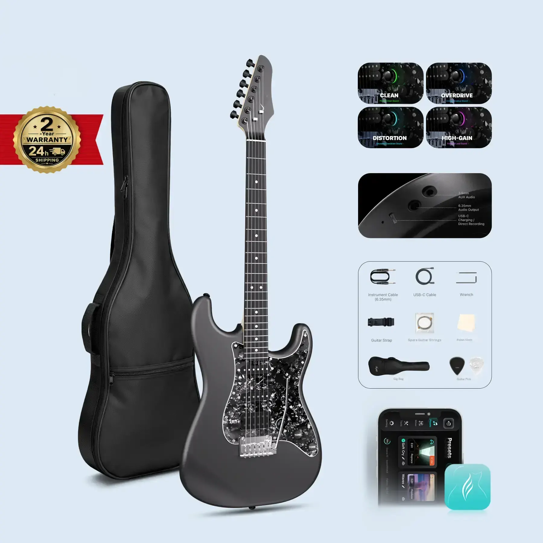 Zero-Gear Rocker Xmari Electric Guitar with DSP Effects