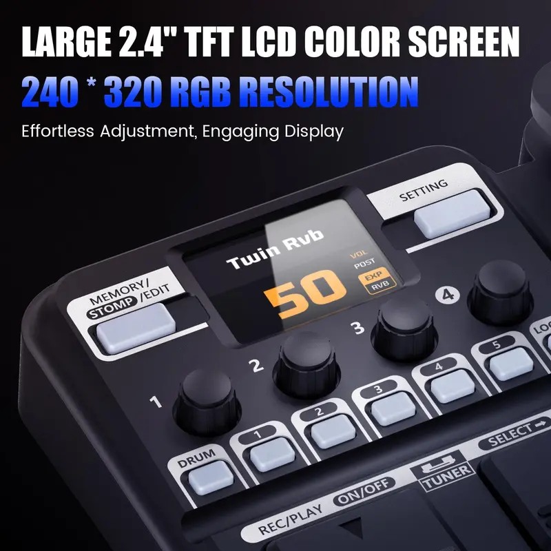 KMF-1 Compact Guitar Multi Effects Pedal with 42 Drum Rhythms, 18 Amplifiers/Cabinets, 77 Effects, 50 Presets, Upgraded Color Screen, Aux In, Tuner, Looper, Expression Wah Volume Distortion, Footswitches, Pedalboard Compatibility, Foot Switches