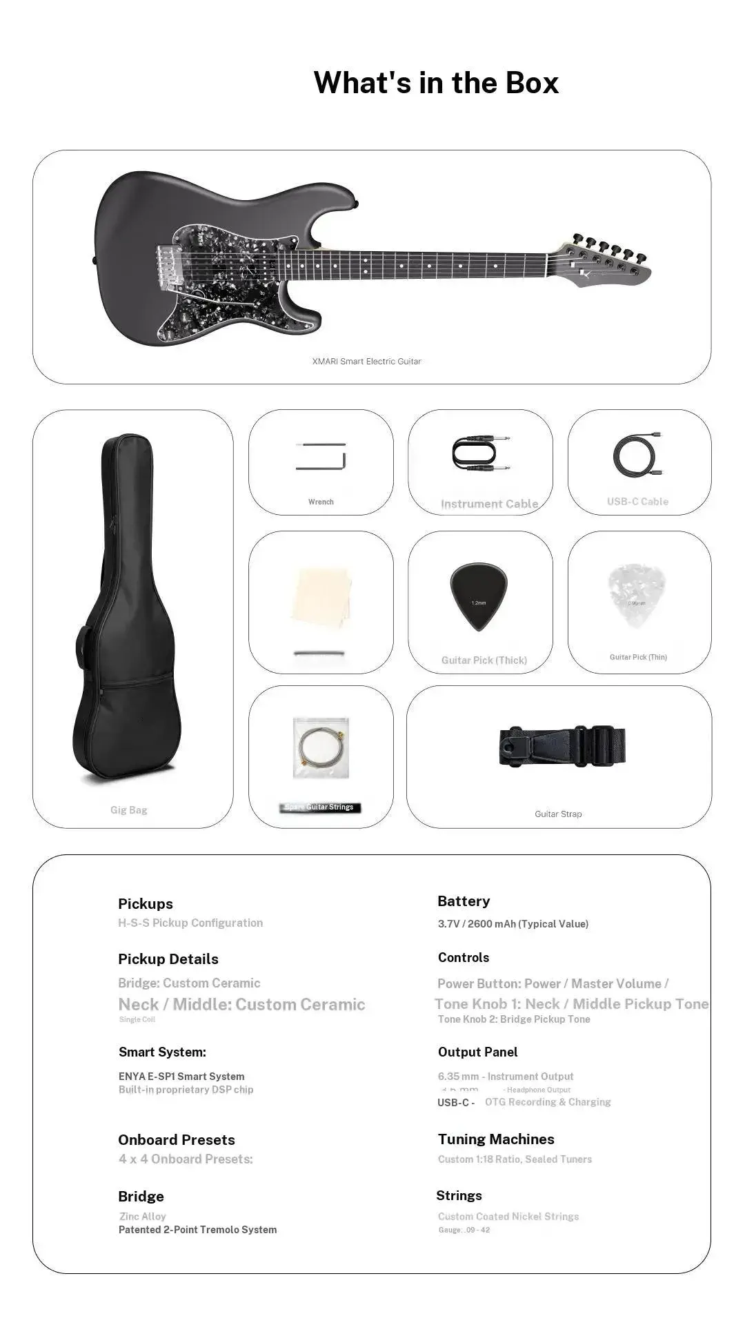 【Zero Gear Rocker】Xmari Smart Electric Guitar with DSP Effects, 4 Presets, USB C OTG Recording, Headphone Output, Alnico Pickups w/Coil Split, Carbon Fiber Body Gig Bag Strap Cable & Picks【no built in amp】24 Hour Shipping 2 Year Warranty #SohoChic