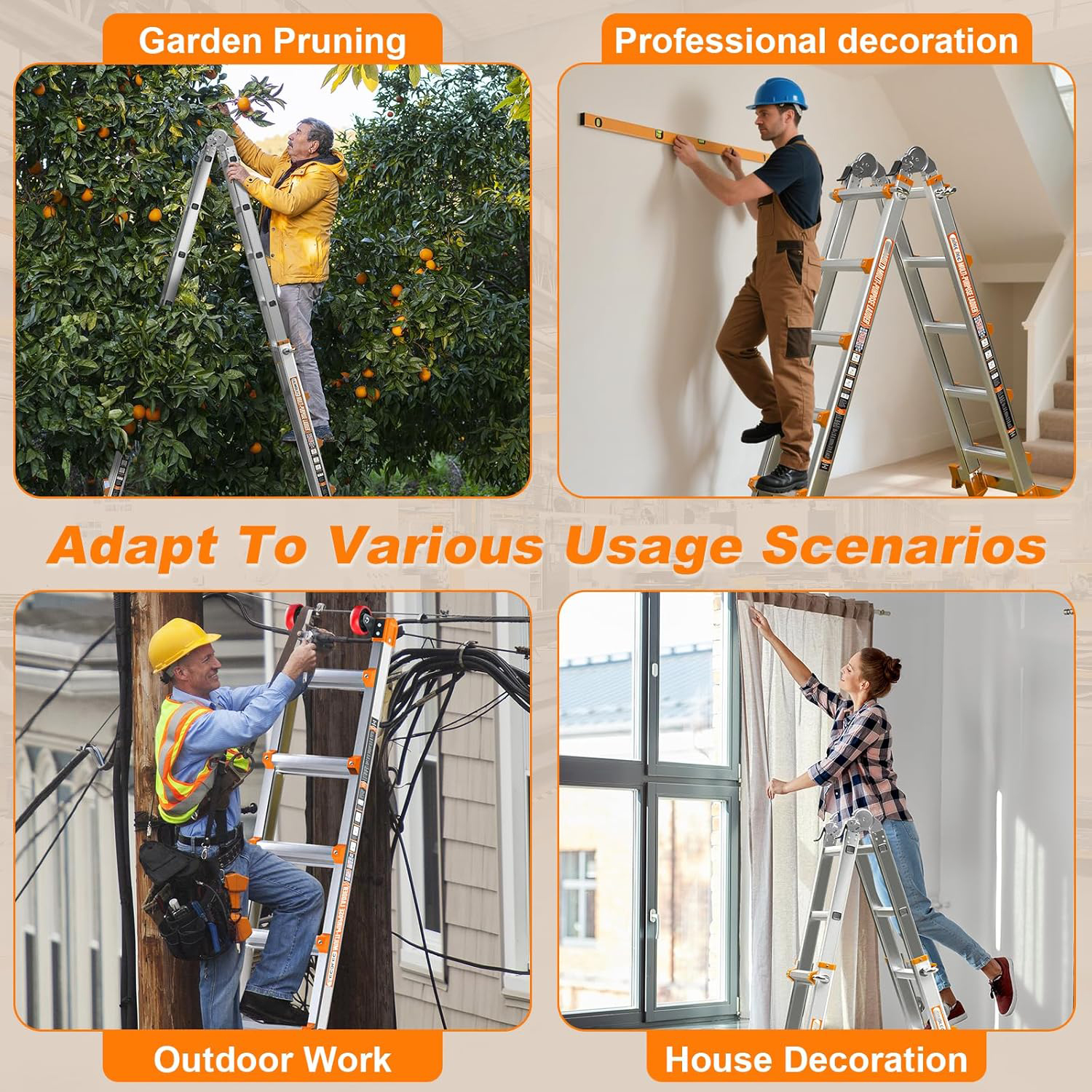 Telescoping A-Frame Ladder with Wheels & Stabilizer Bar - 17FT Folding Extension Ladder, 330lb Security Load Multi Position Ladders for Stairs Home Indoor Outdoor Roof