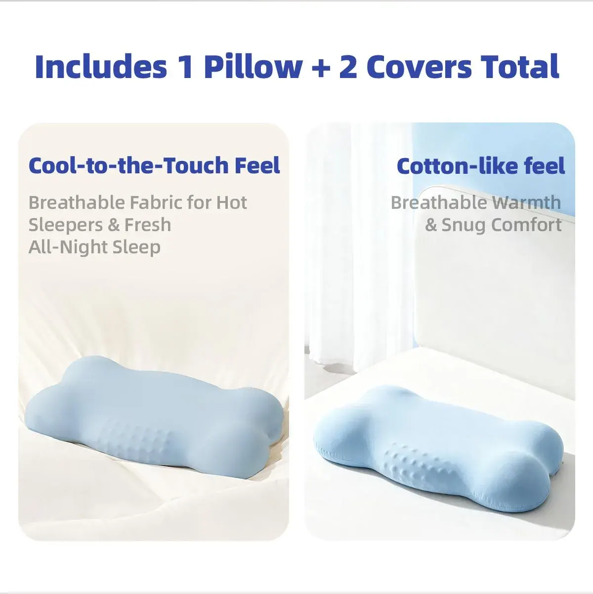 One pillow plus two covers total