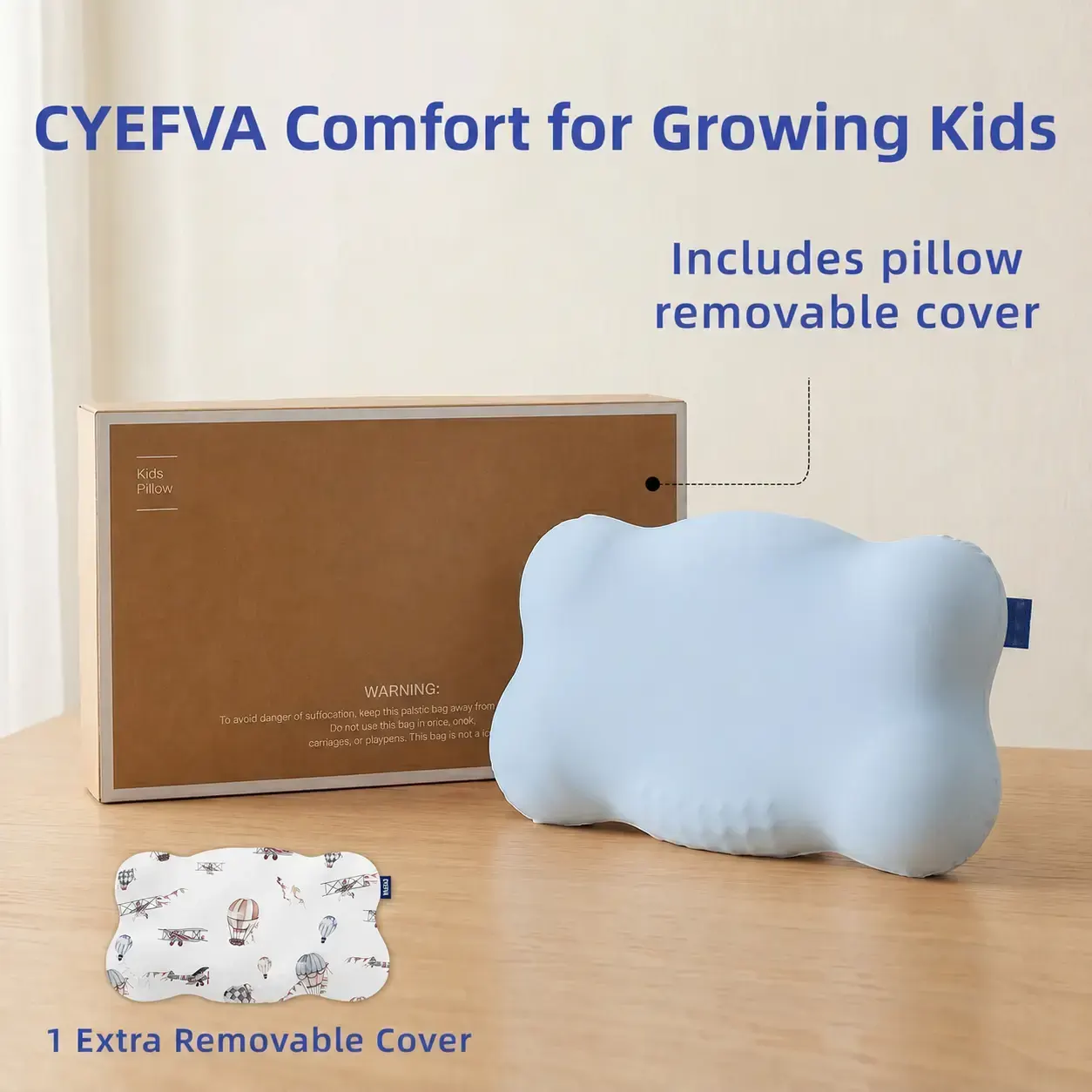 Kids Contour Pillow Soft Cotton-Feel Ergonomic Pillow with 2 Pillowcases