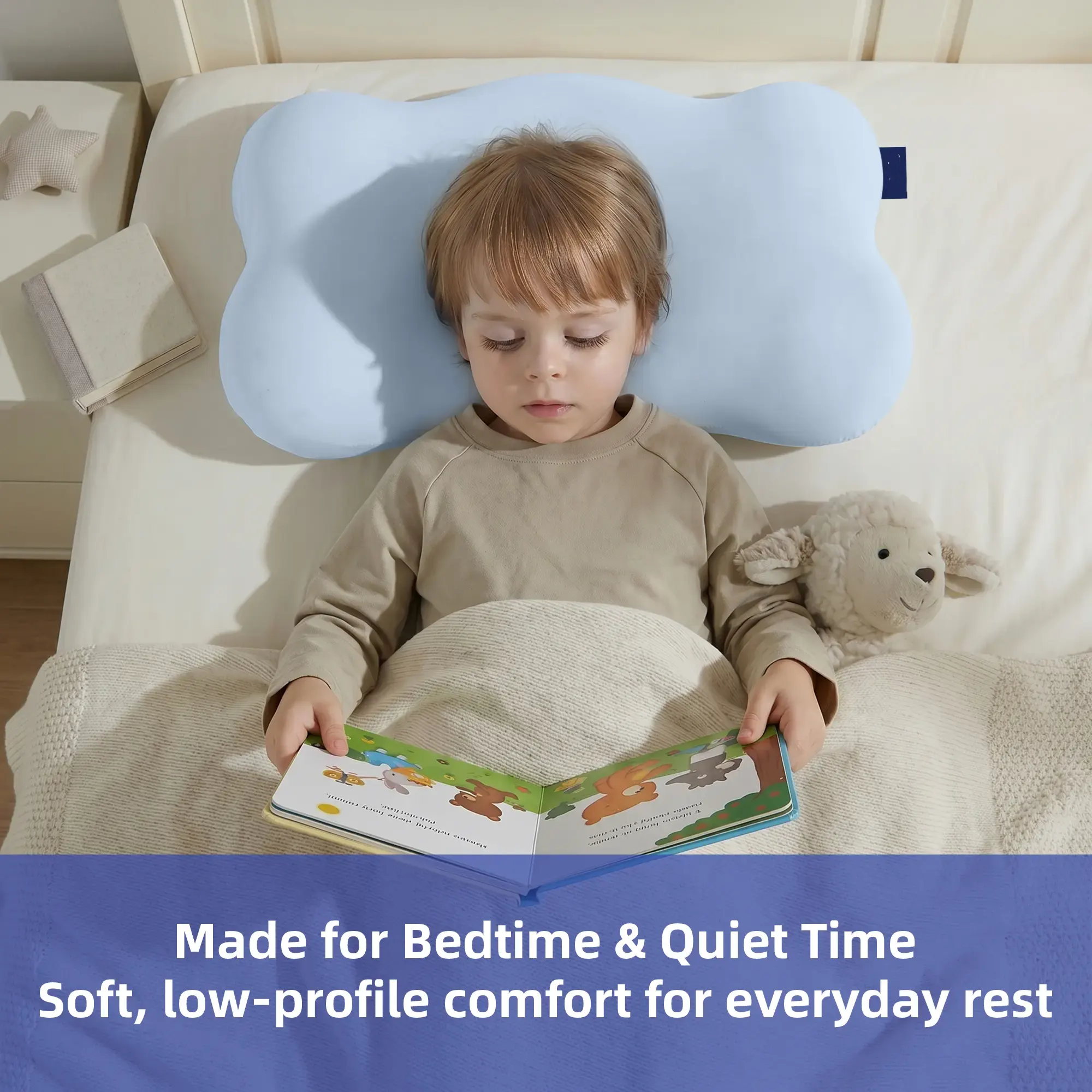 Kids Contour Pillow Soft Cotton-Feel Ergonomic Pillow with 2 Pillowcases