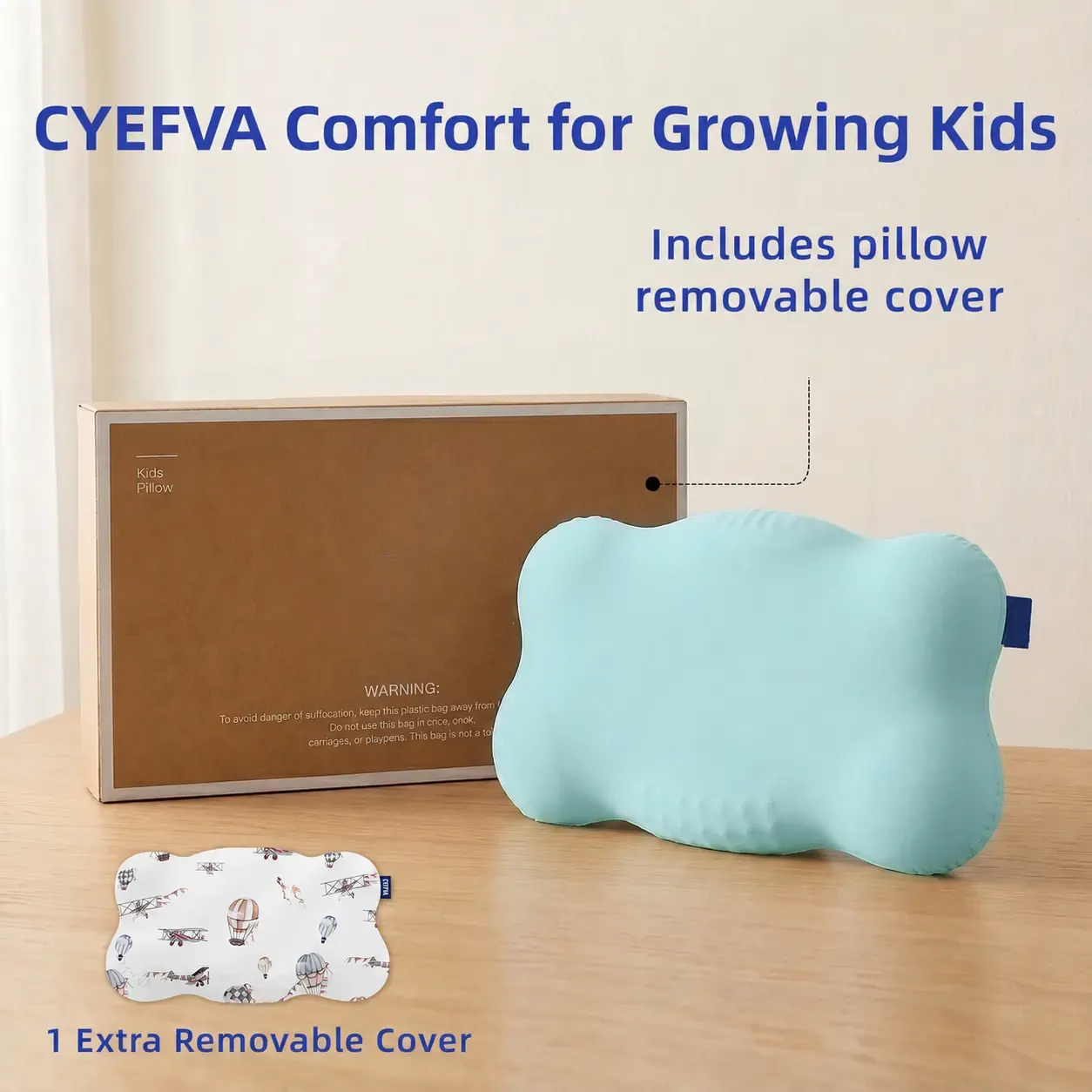 Kids Contour Pillow Soft Cotton-Feel Ergonomic Pillow with 2 Pillowcases