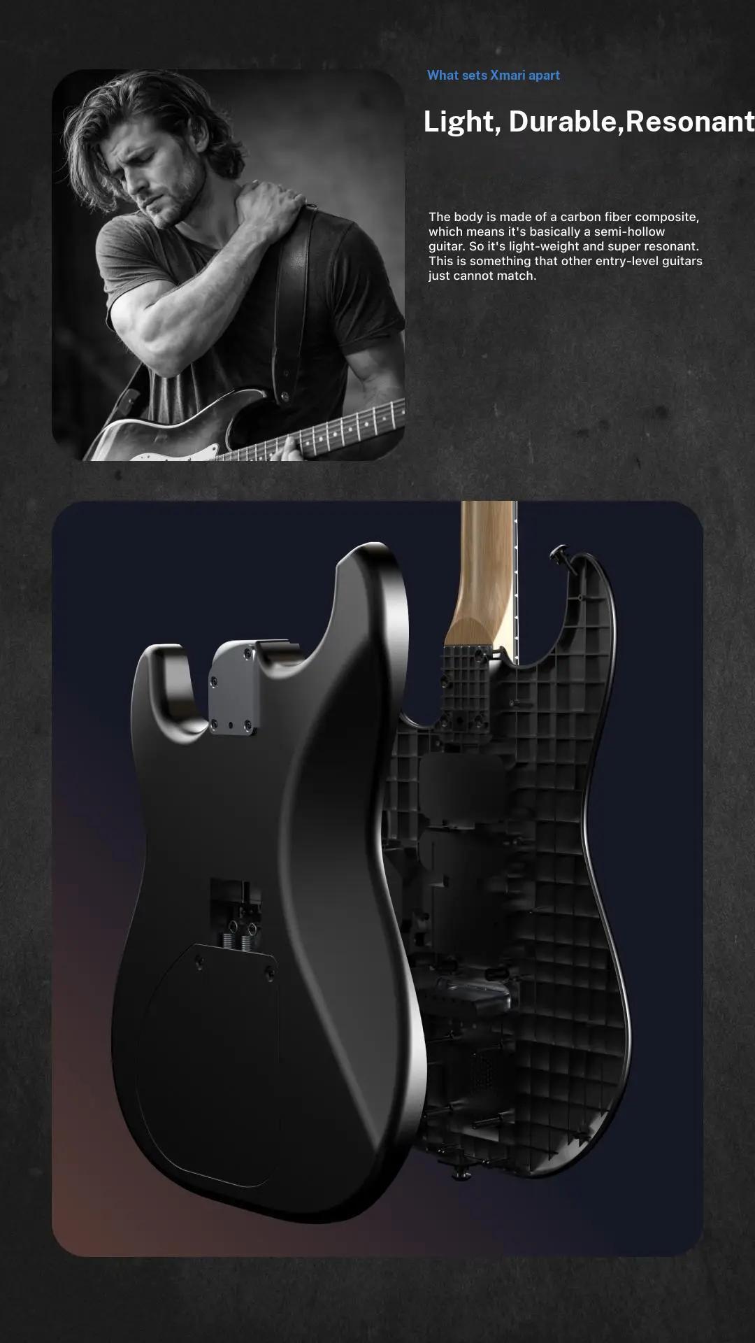 【Zero Gear Rocker】Xmari Smart Electric Guitar with DSP Effects, 4 Presets, USB C OTG Recording, Headphone Output, Alnico Pickups w/Coil Split, Carbon Fiber Body Gig Bag Strap Cable & Picks【no built in amp】24 Hour Shipping 2 Year Warranty #SohoChic