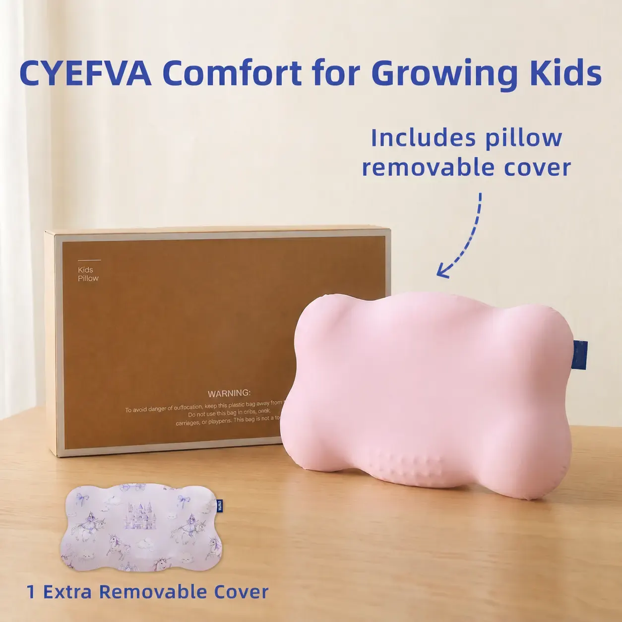 Kids Contour Pillow Soft Cotton-Feel Ergonomic Pillow with 2 Pillowcases