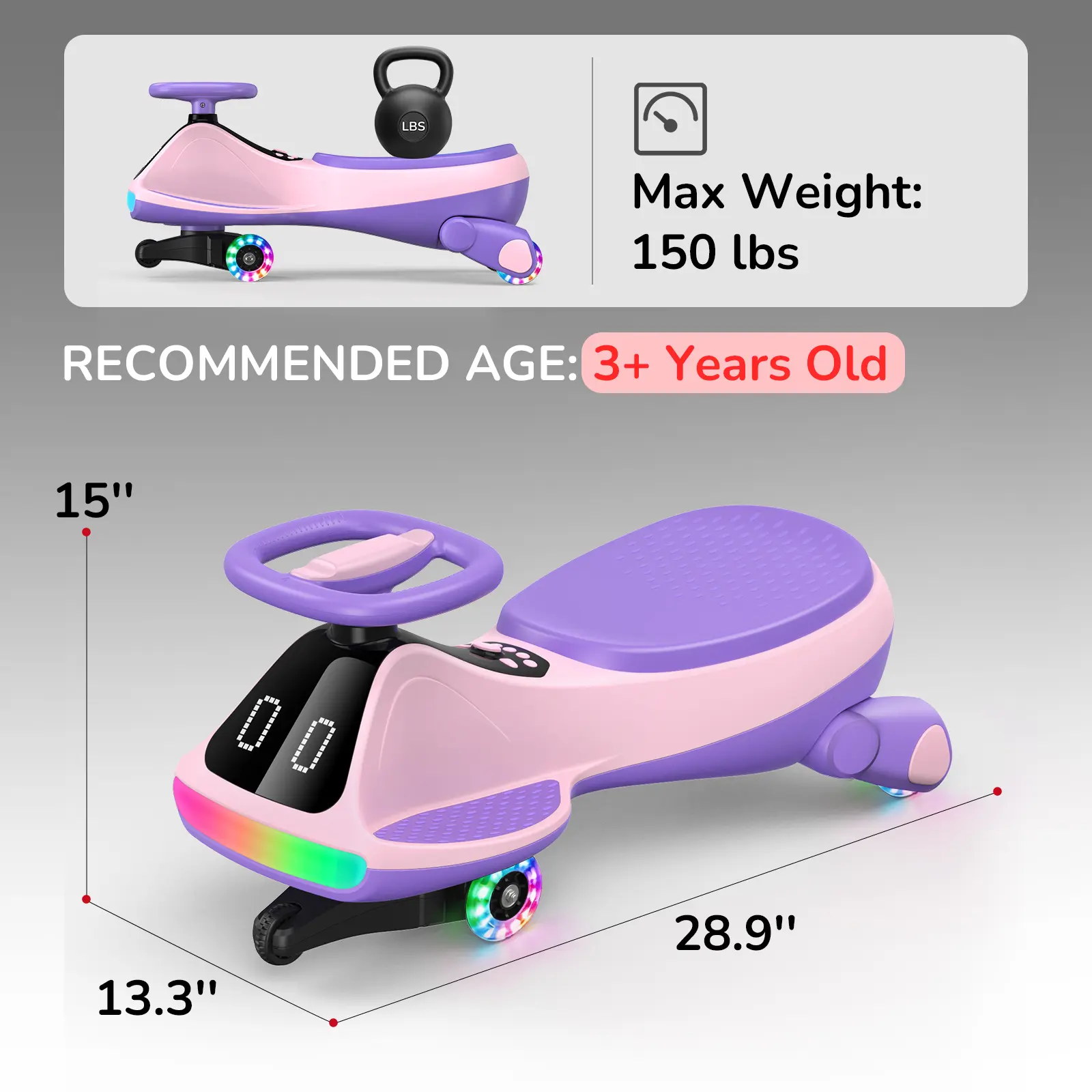 Umatoll 12V Electric Wiggle Car with Lights & Bluetooth