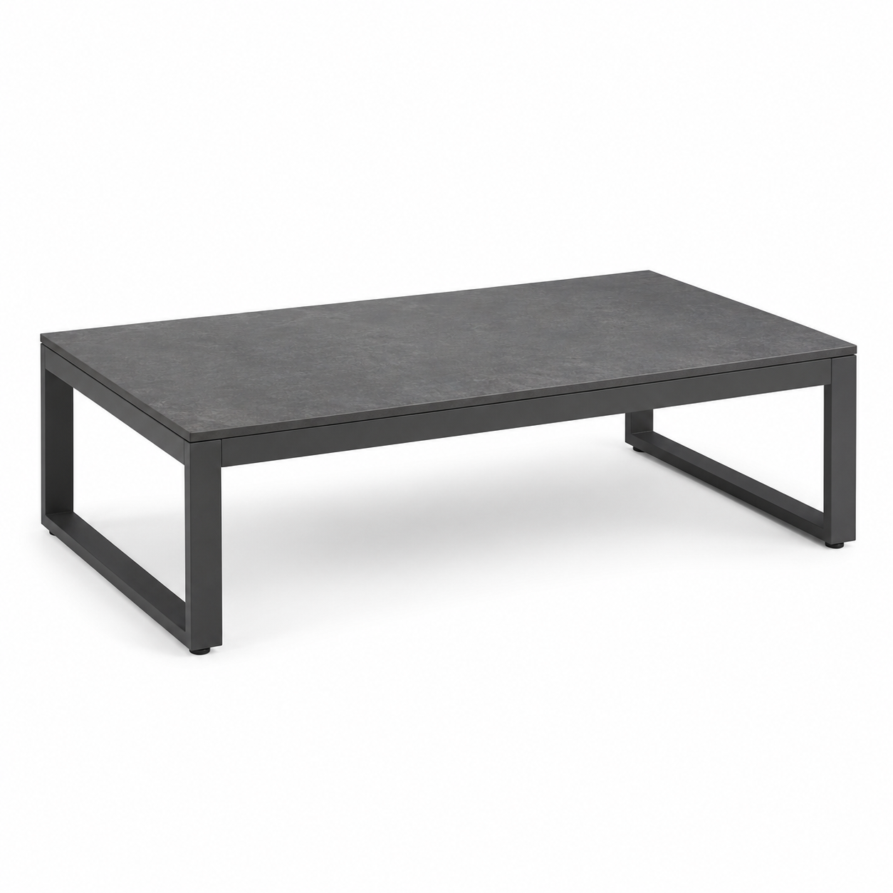 Niedriger Outdoor Couchtisch Anthrazit mit Keramik Optik Platte