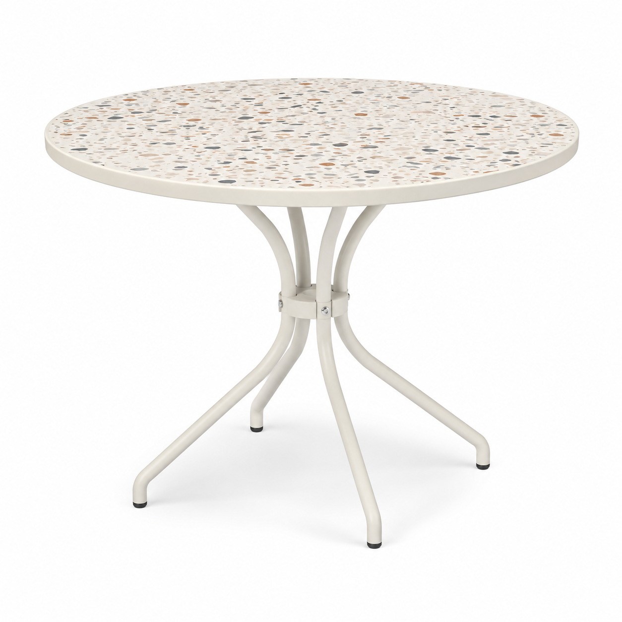 Runder Gartentisch Cremeweiß mit Terrazzo Optik 90 cm