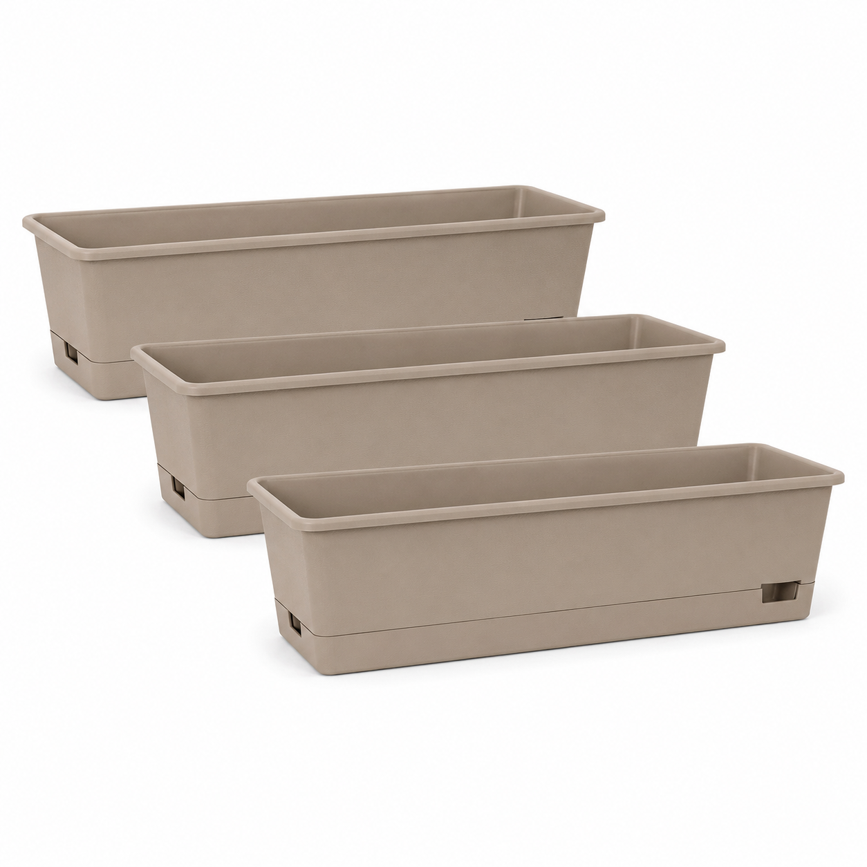 Balkonkasten Set Sandbeige mit Wasserreservoir 3 Stück