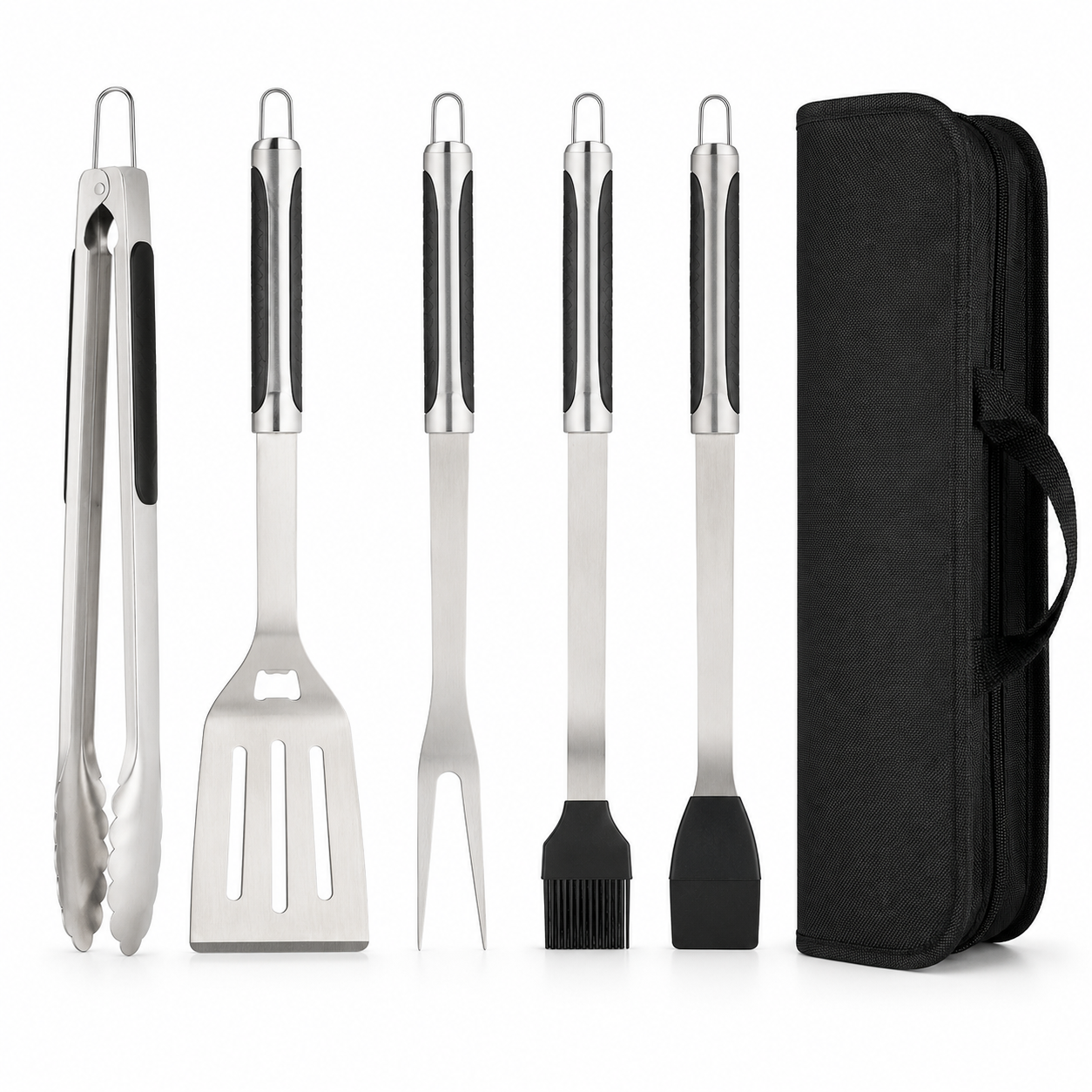 Grillbesteck Set Edelstahl mit Tasche 5 teilig