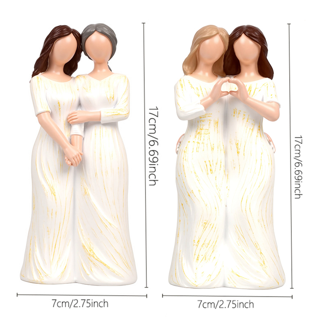 Sentimental Sister Friendship Figurine Hugging Women Resin Sculpture Heart Shape Gesture Ornament Meaningful Keepsake Gift for Mother Daughter Best Friends Home Bedroom Decoration