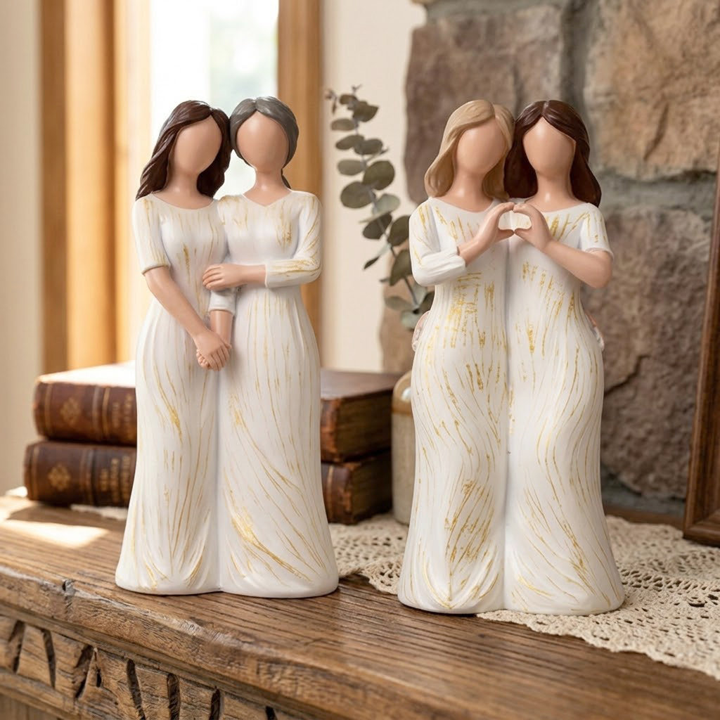 Sentimental Sister Friendship Figurine Hugging Women Resin Sculpture Heart Shape Gesture Ornament Meaningful Keepsake Gift for Mother Daughter Best Friends Home Bedroom Decoration