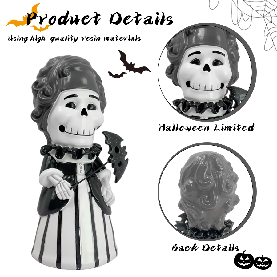 Halloween Skeleton Lady Figurine Resin Statue Vintage Ghost Witch Ornament with Scythe Spooky Tabletop Shelf Decor Halloween Party Home Decoration Horror Gift