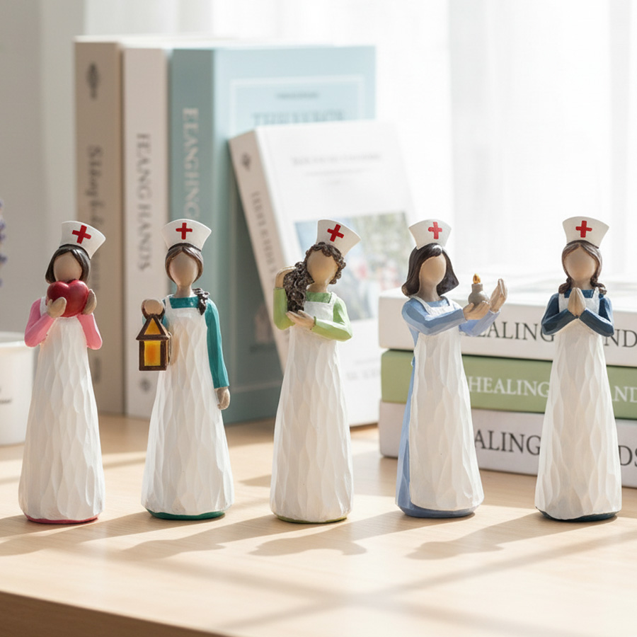 Hand-Painted Nurse Angel Resin Figurines Set – Decorative Faceless Nurse Statues for Medical Professional Appreciation & Gifts