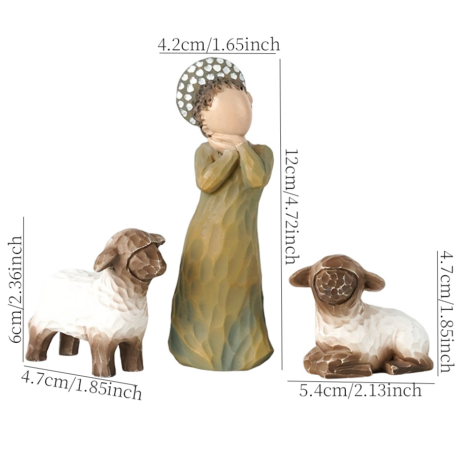 Rustic Resin Angel Figurine with Lambs - Minimalist Handcrafted Style Guardian Angel Statue, Spiritual Comfort Gift for Home Office Shelf Decor