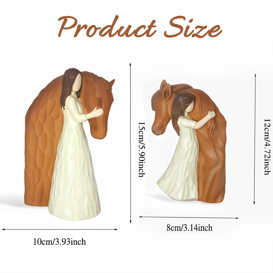Girl Hug Horse Resin Figurine Hand Carved Texture Statue, Willow Tree Style Equestrian Tabletop Ornament, Home Shelf Decor Gift For Horse Lovers Women Rider Birthday Present