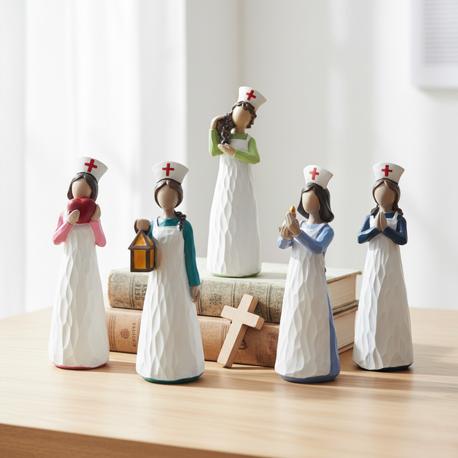Hand-Painted Nurse Angel Resin Figurines Set – Decorative Faceless Nurse Statues for Medical Professional Appreciation & Gifts
