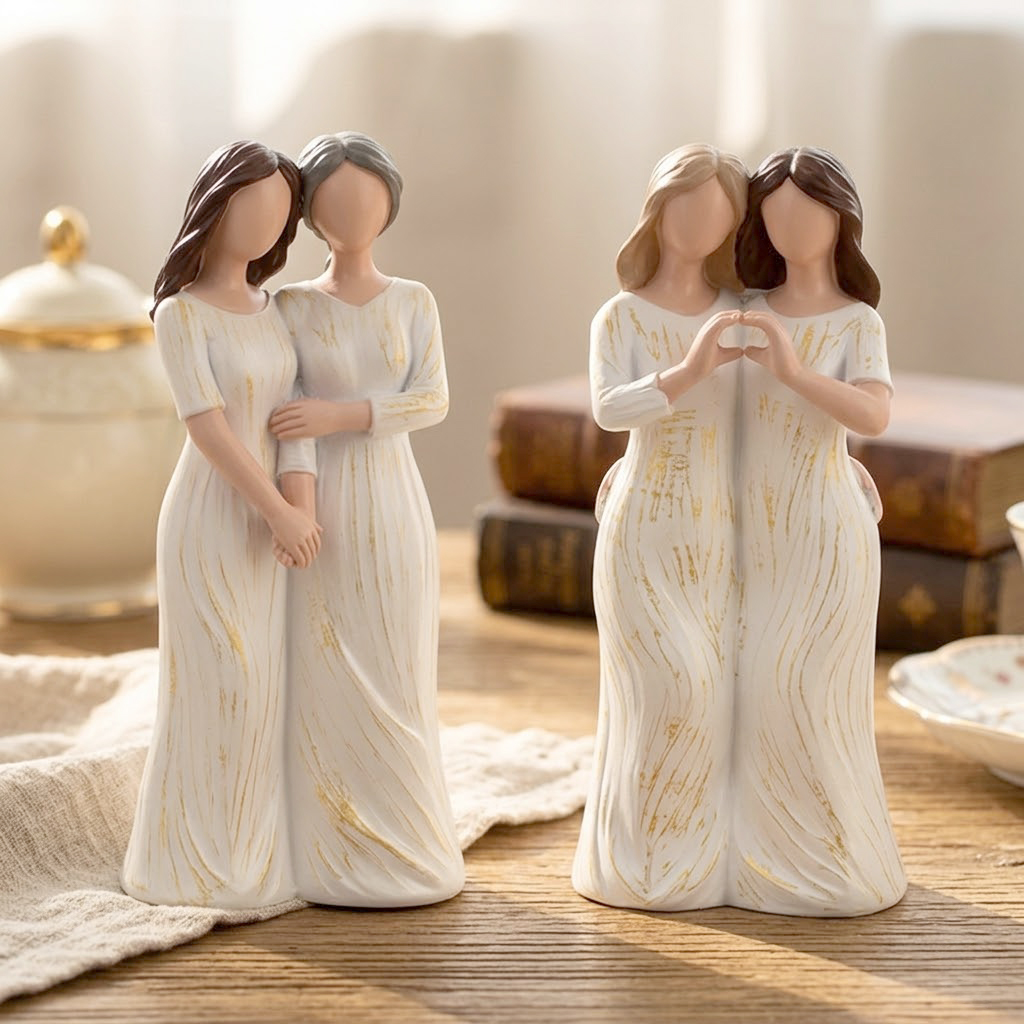 Sentimental Sister Friendship Figurine Hugging Women Resin Sculpture Heart Shape Gesture Ornament Meaningful Keepsake Gift for Mother Daughter Best Friends Home Bedroom Decoration