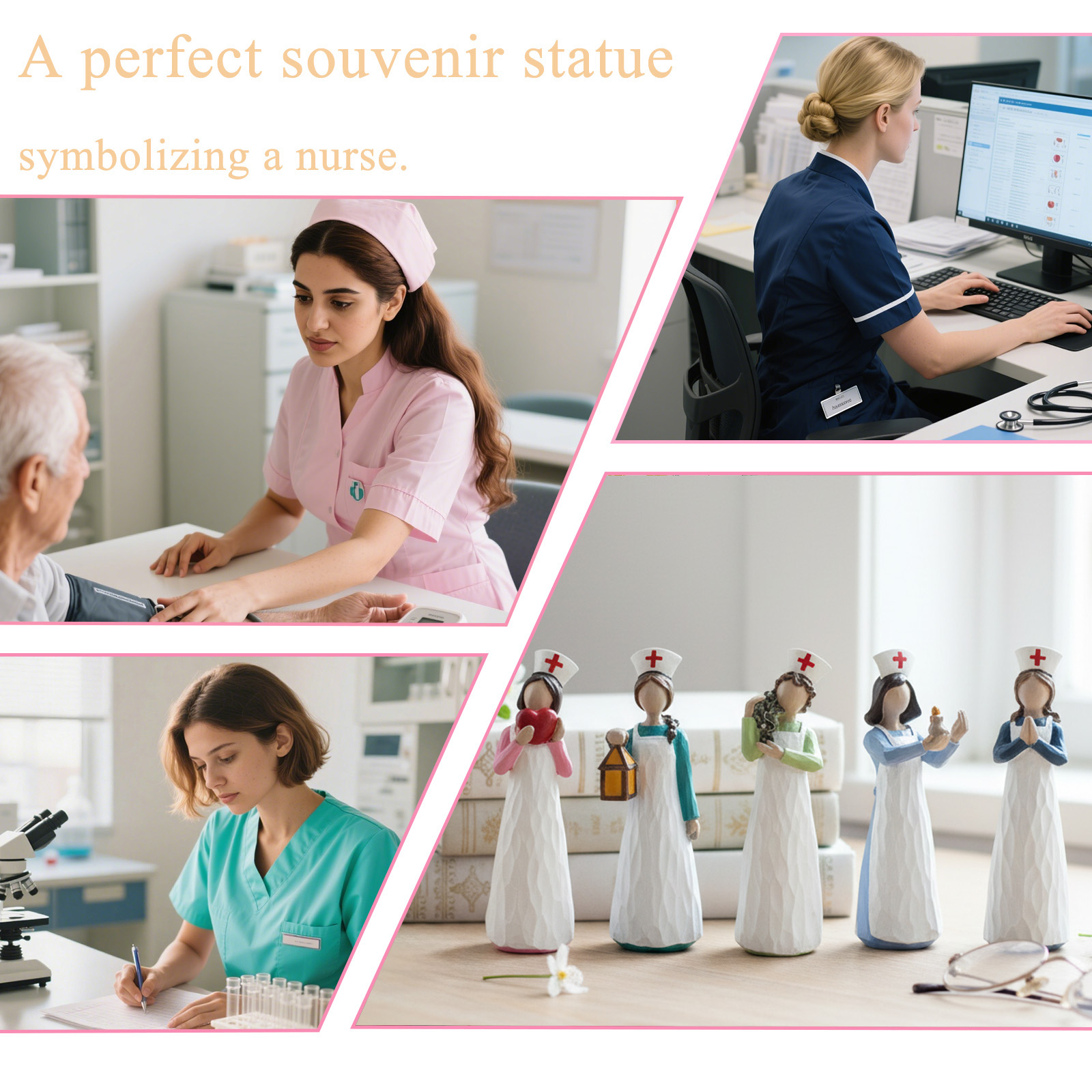 Hand-Painted Nurse Angel Resin Figurines Set – Decorative Faceless Nurse Statues for Medical Professional Appreciation & Gifts
