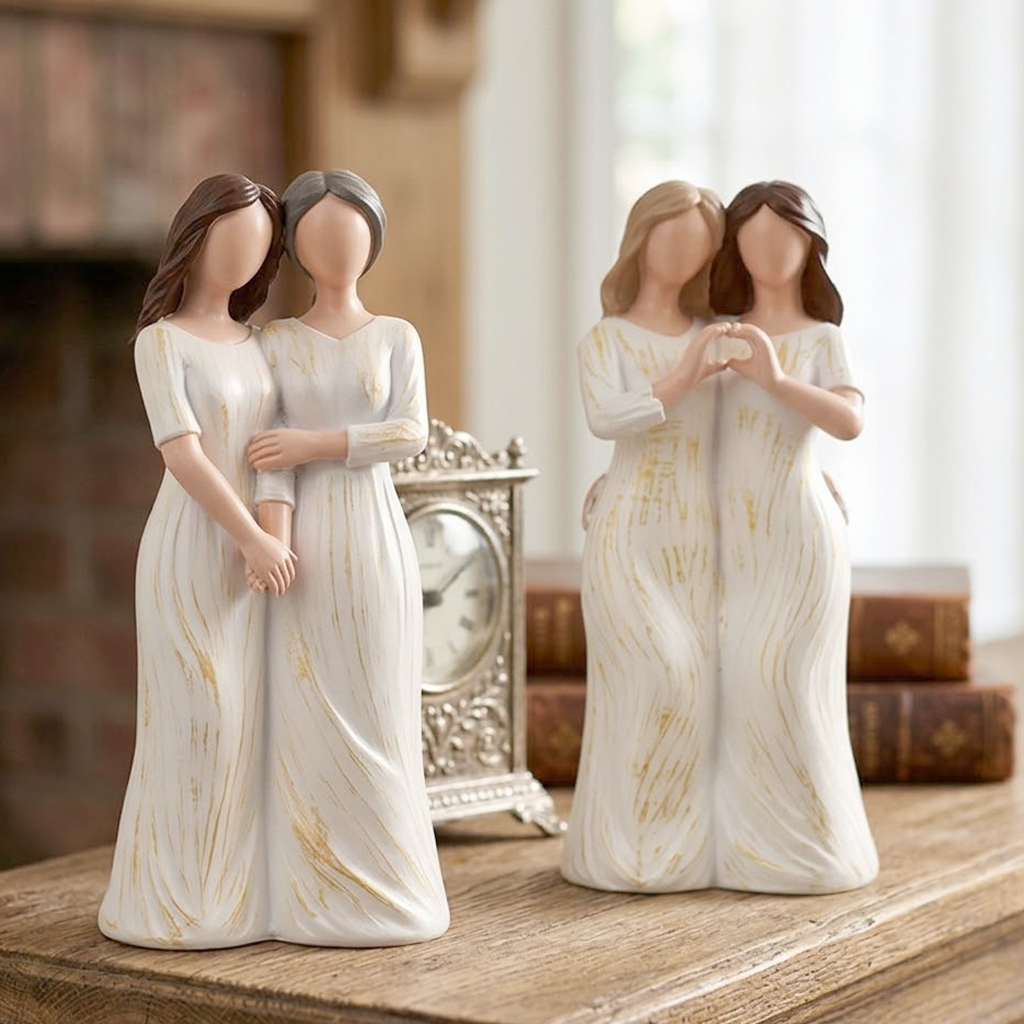Sentimental Sister Friendship Figurine Hugging Women Resin Sculpture Heart Shape Gesture Ornament Meaningful Keepsake Gift for Mother Daughter Best Friends Home Bedroom Decoration