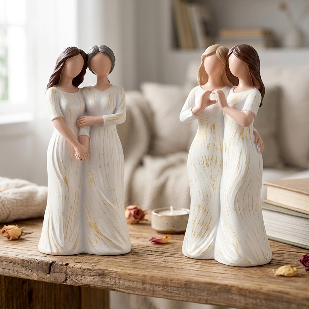 Sentimental Sister Friendship Figurine Hugging Women Resin Sculpture Heart Shape Gesture Ornament Meaningful Keepsake Gift for Mother Daughter Best Friends Home Bedroom Decoration
