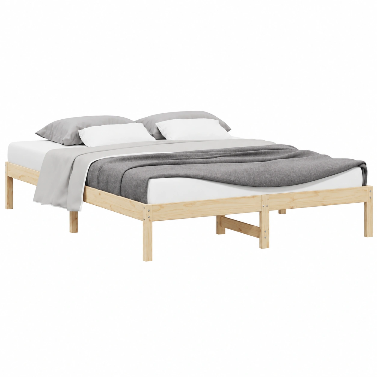 Cadre de lit moderne en bois naturel avec chevets intégrés 200 x 210 cm pour chambre confortable-timberahome