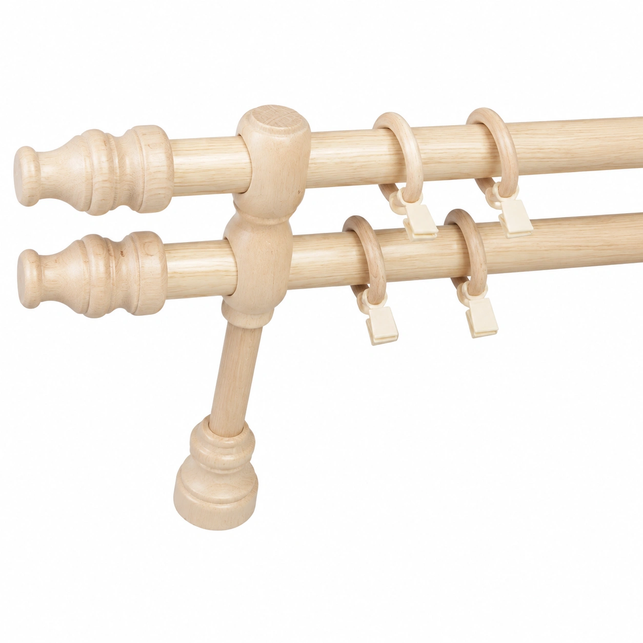 Tringle à Rideaux en Bois Double 220 cm