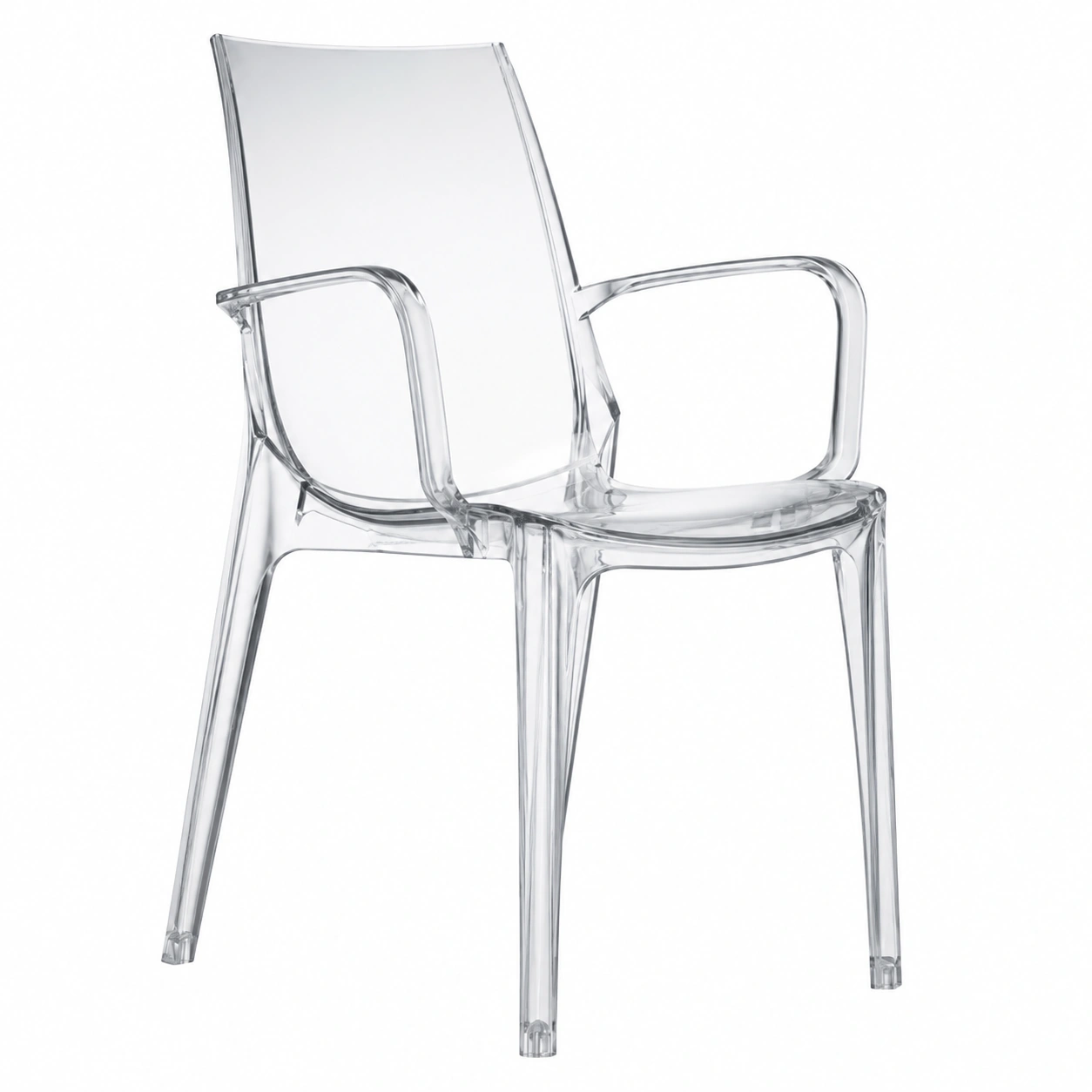 Chaise transparente avec accoudoirs, design élégant