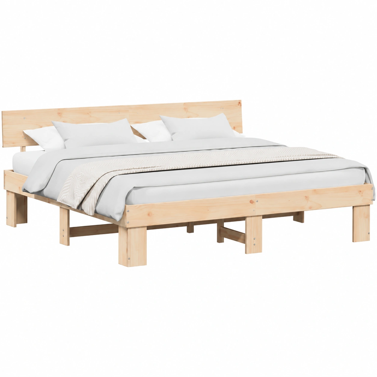 Cadre de lit en bois massif 180x200 cm avec tête de lit moderne