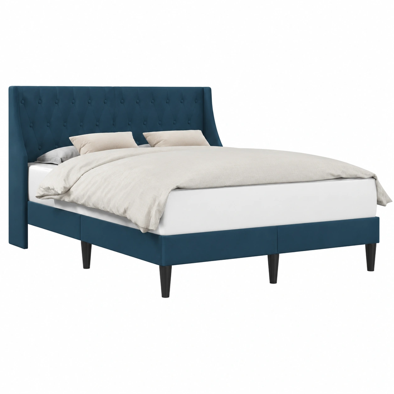 Cadre de lit en velours bleu 140 x 190 cm au design moderne