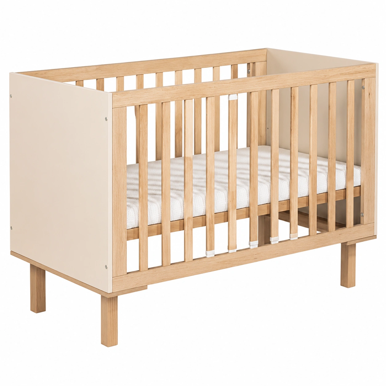 Lit bébé évolutif avec barrières de sécurité 120x60 cm Champagne