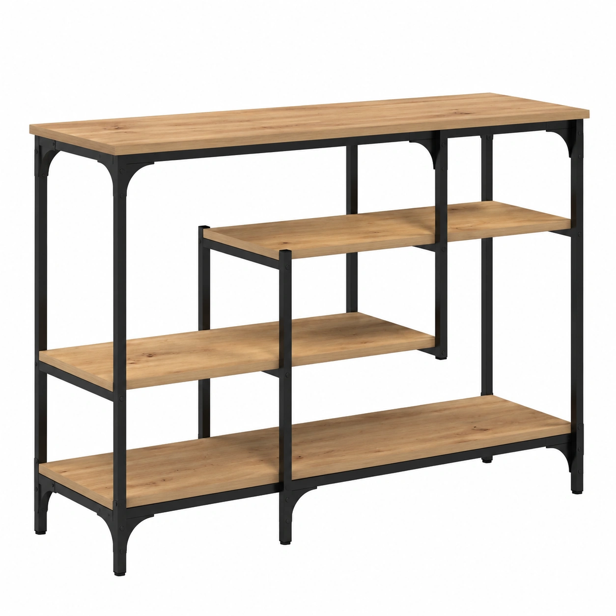Table console industrielle avec étagère en chêne, 100 x 35 x 75 cm