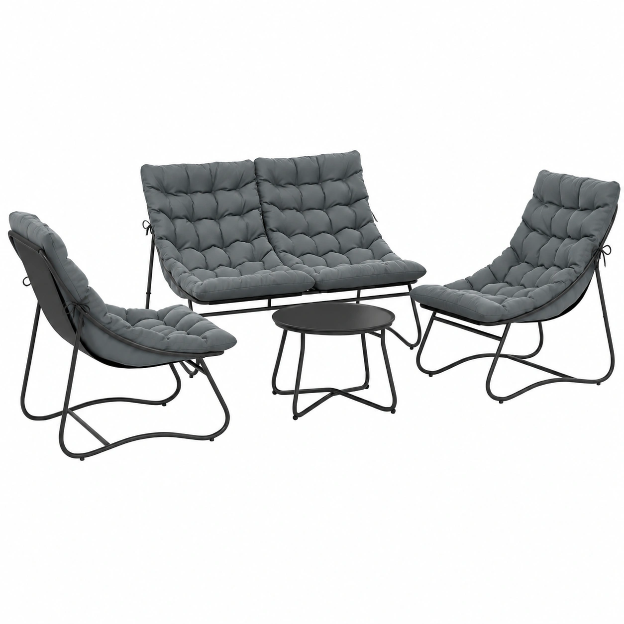 Ensemble de Jardin 4 Pièces avec Coussins Confortables - Mobilier Extérieur Moderne avec Table en Verre Trempé, Gris-timberahome