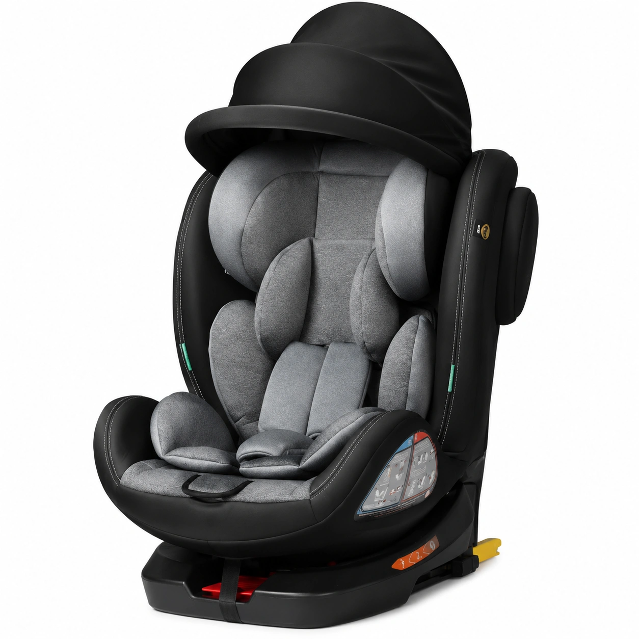 Siège-auto pivotant 360° i-Size évolutif 40-150 cm, Isofix & Top Tether, noir avec canopy-timberahome