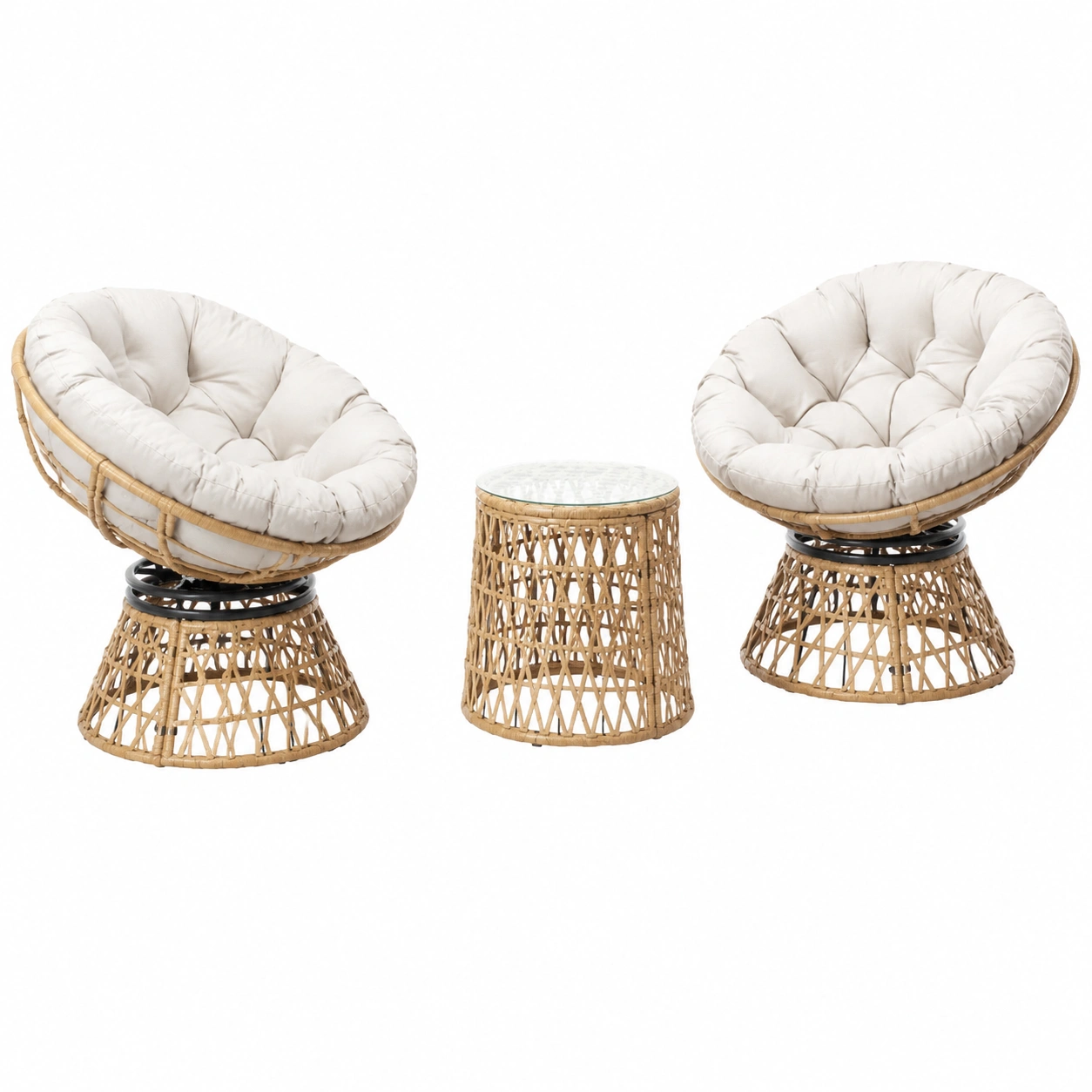 Ensemble de Jardin Bas 2 Places en Résine Rotin Beige avec Fauteuils et Table