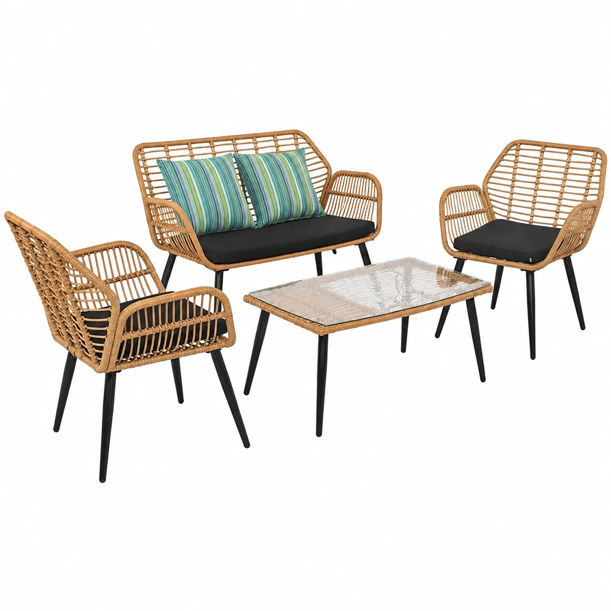 Salon de jardin en résine tressée avec table et chaises rétro