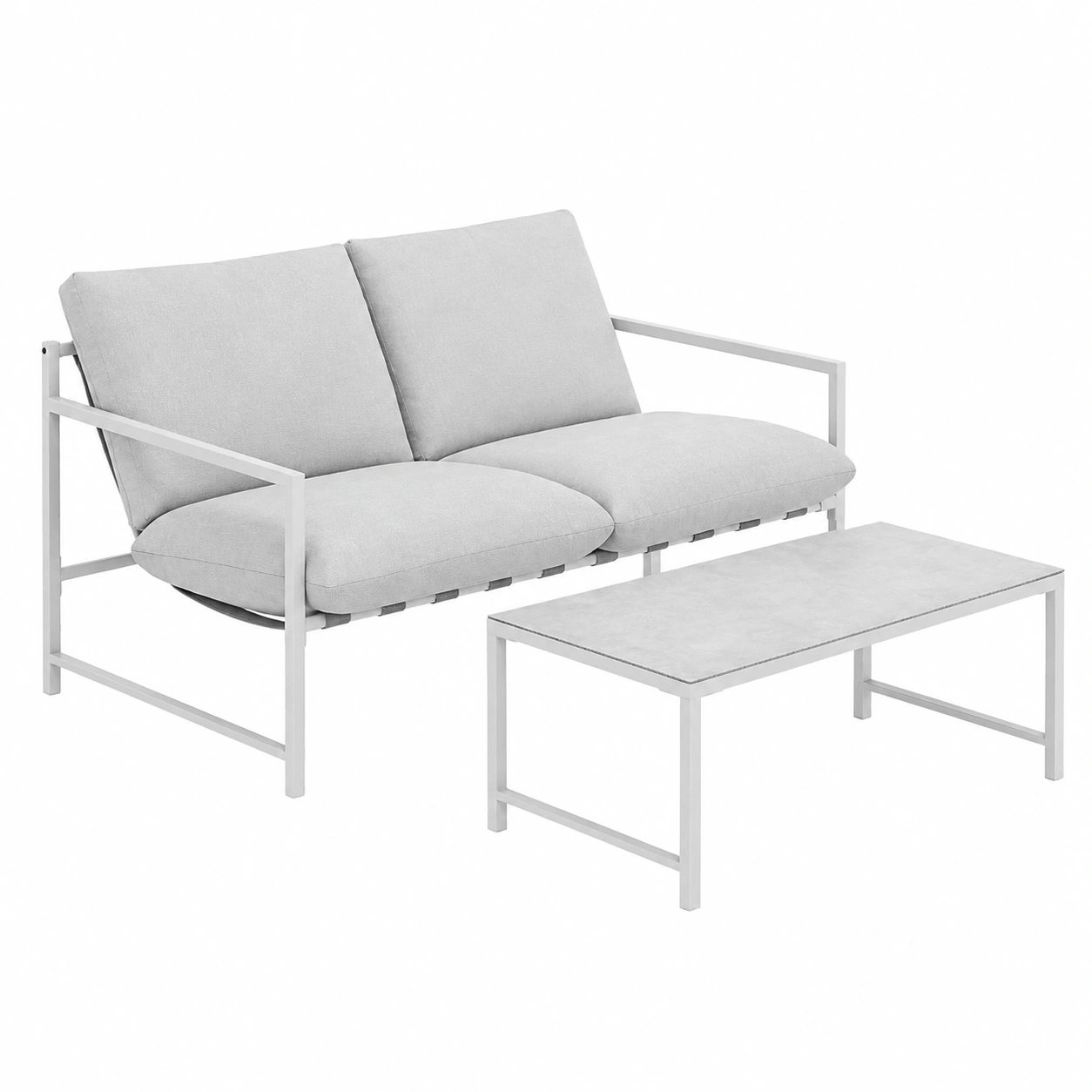 Ensemble Mobilier de Jardin 2 Pièces avec Coussin et Table en Verre