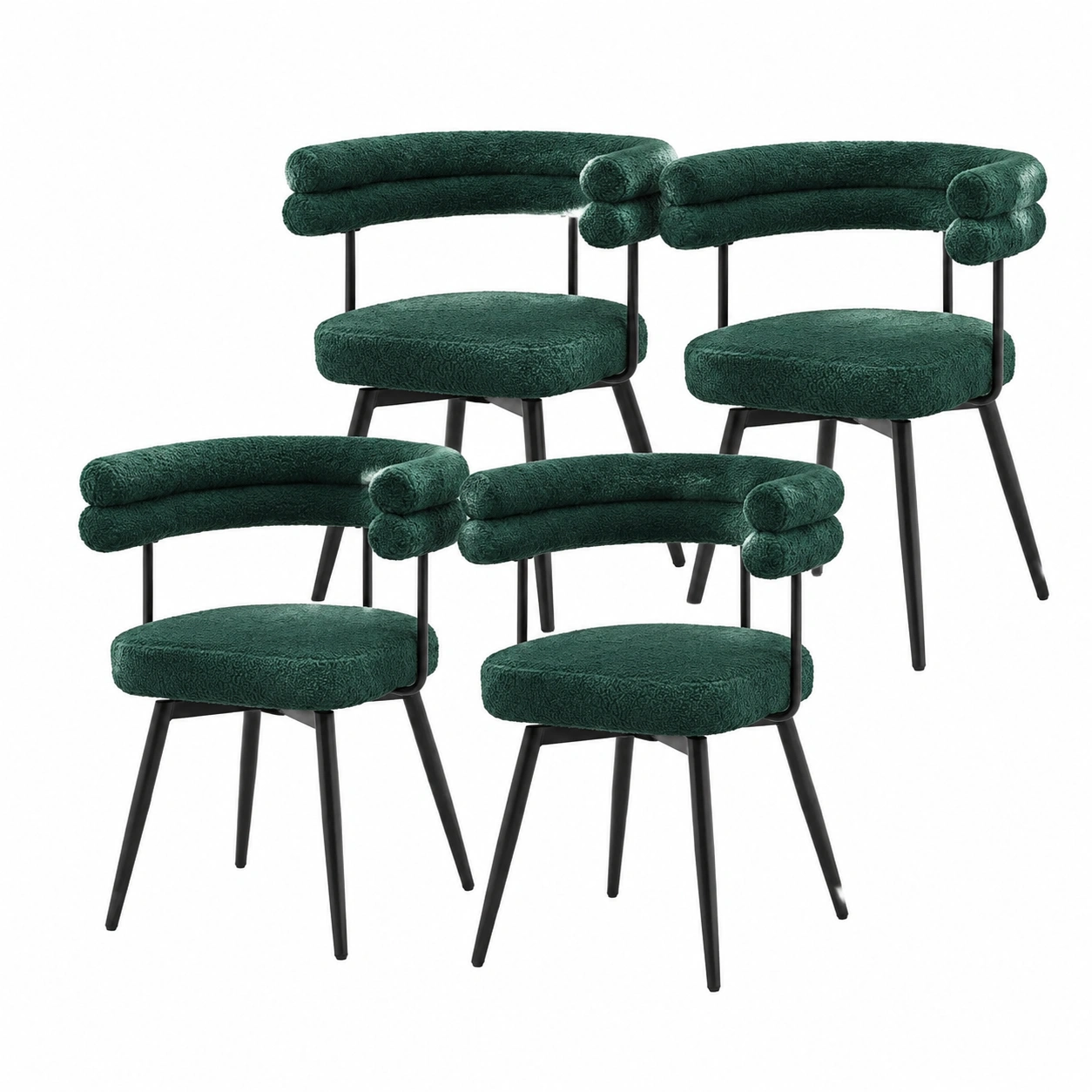 Lot de 4 chaises pivotantes vert foncé en tissu avec pieds métalliques