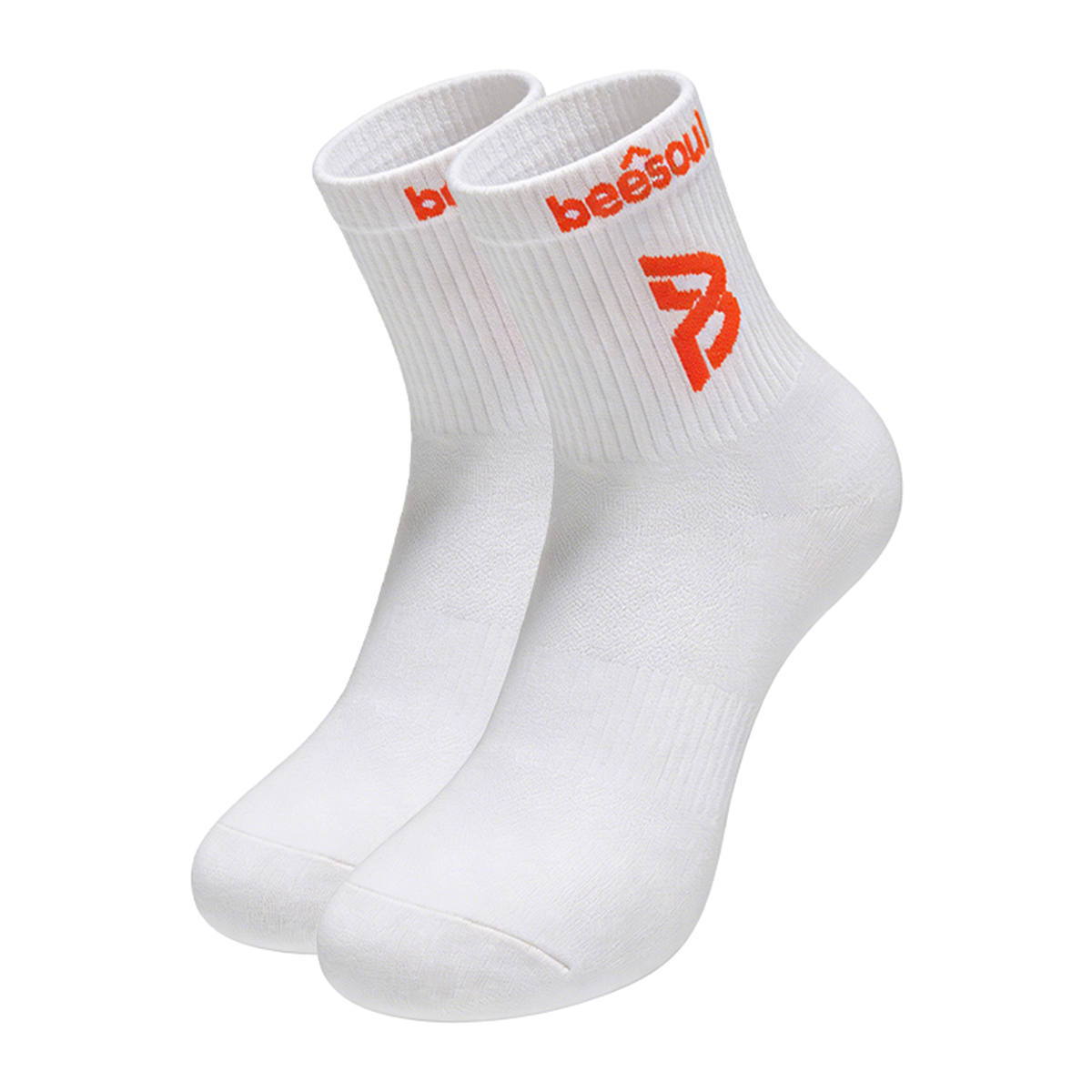 beesoul Pickleball Sports Socks, Mid-Calf, Breathable, Summer, Professional, Breathable, 100% Cotton, Unisex, White